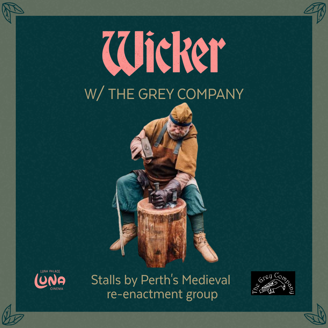Wicker: with The Grey Company. Stalls by Perth's Medieval re-enactment group. Image: A man in medieval attire with a hammer.