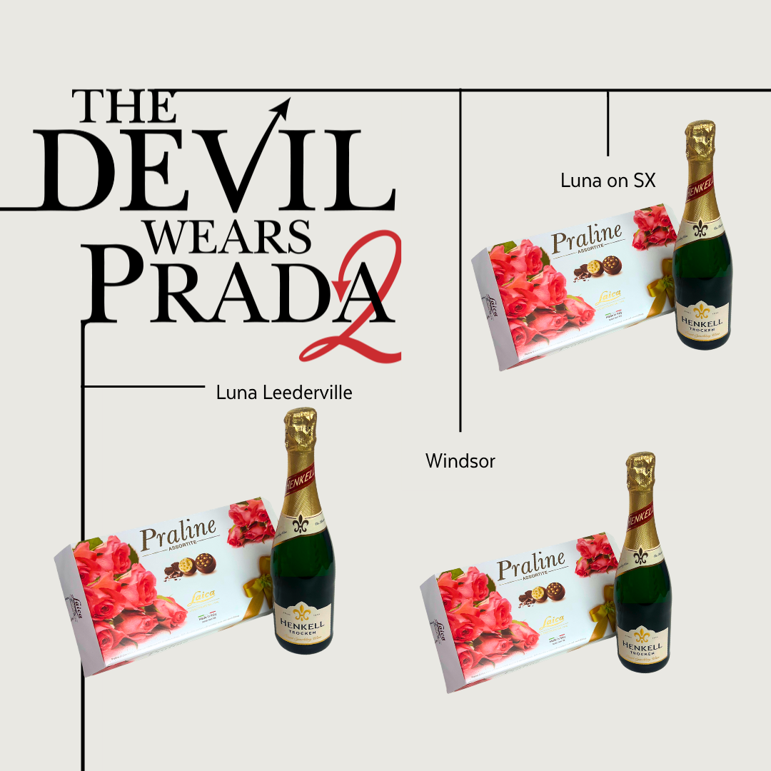The devil wears prada 2 best dressed: A bottle of sparkling and prailine chocolates