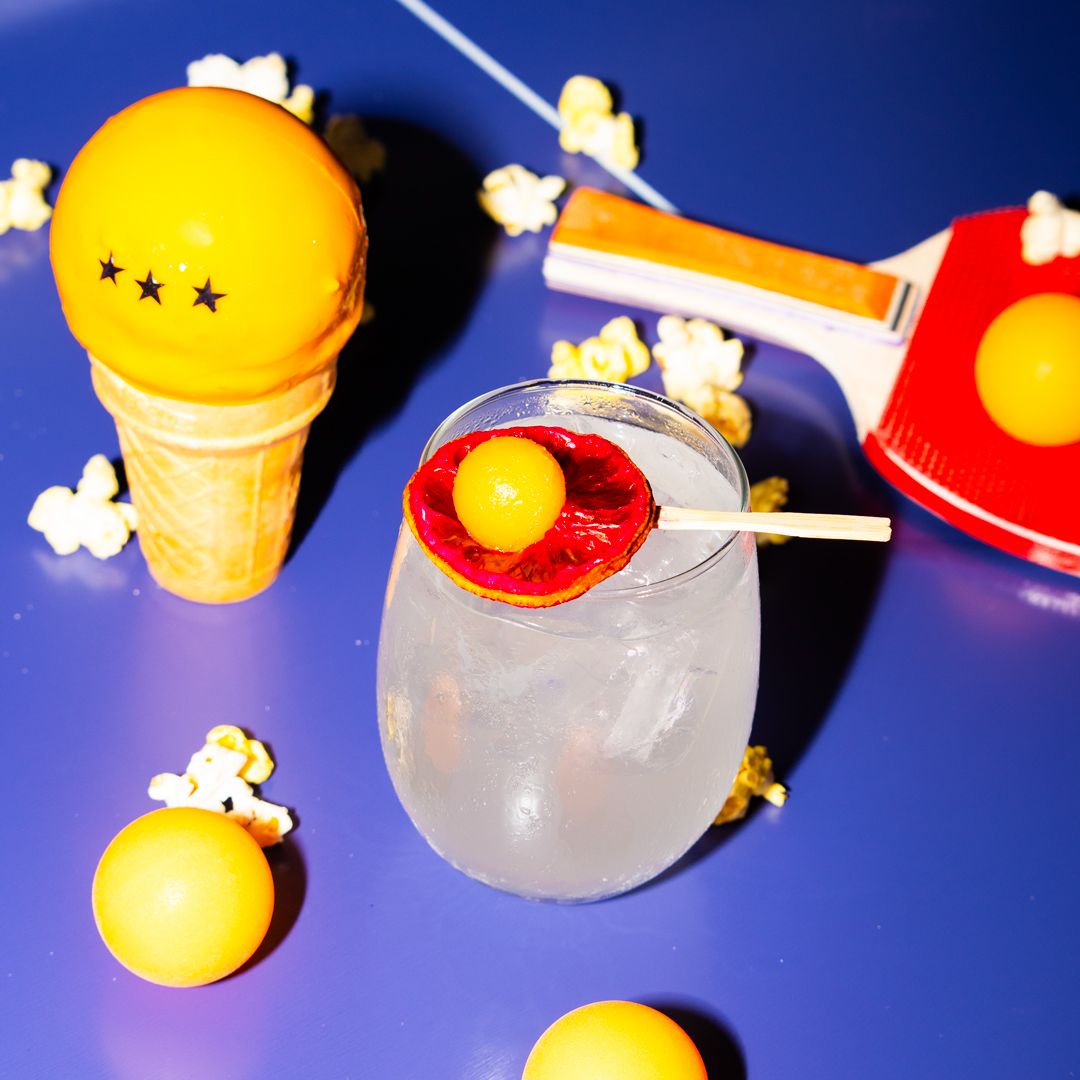 Marty Supreme menu: Lemon sorbet choc bomb and Timmy Collins Cocktail